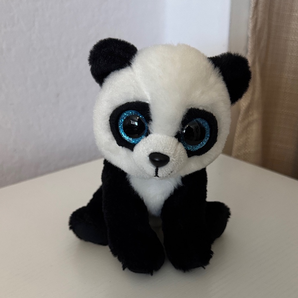 Beanie Boo, Panda, Ming 6”,Velvet Black and White Panda Plush with Blue Eyes